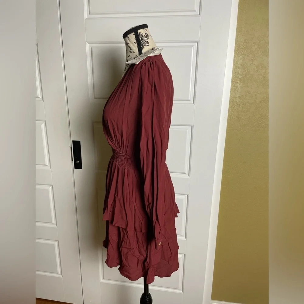 Zara boho chic burgundy ruffle dress xs NWT - Picture 4 of 6